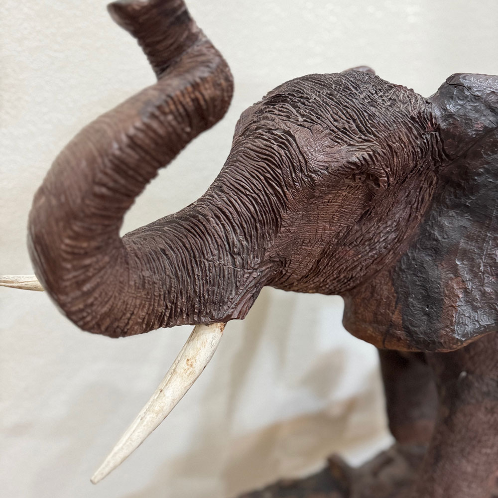 large wood elephant sculpture